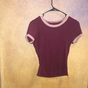 Short sleeve shirt Burgundy pink collar
